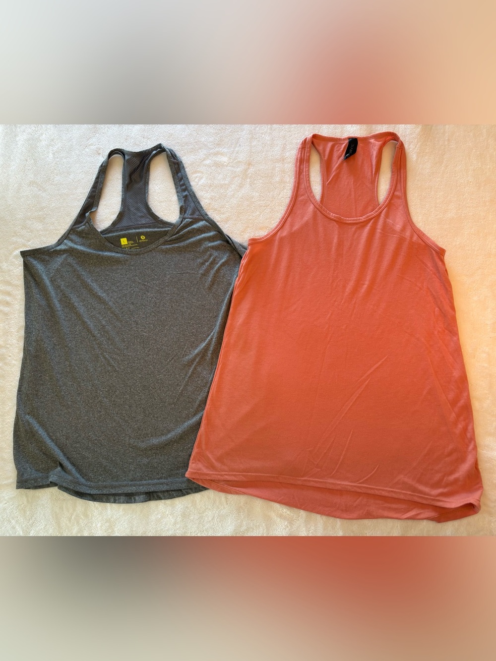 Lot of 2 Size Large Women’s Razorback Athletic Tank Tops Charcoal Gray & Coral